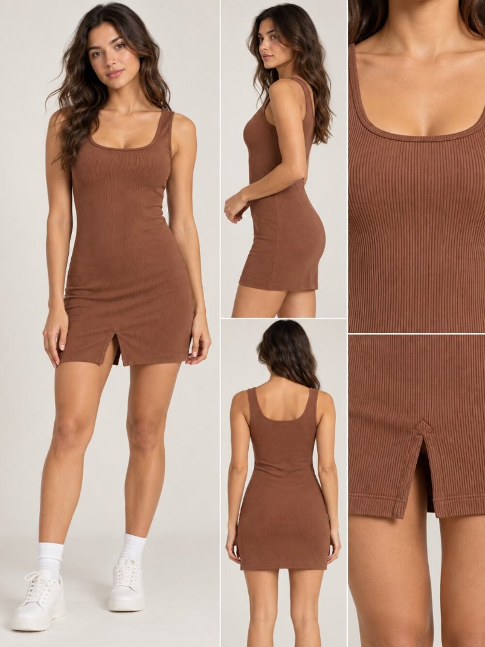Popilush Brown Ribbed Shapewear Romper Sleeveless Small mini dress